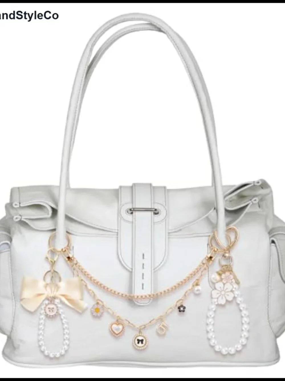 4 in 1 Pearl Bag Charm Set with Gold Chain, Bow, Keychain